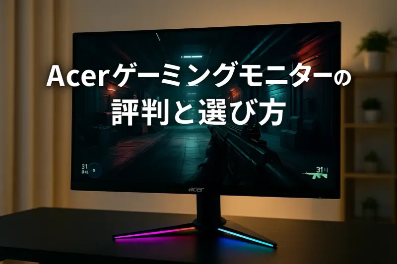 RGBライティングで輝くAcerゲーミングモニターとFPSゲーム画面