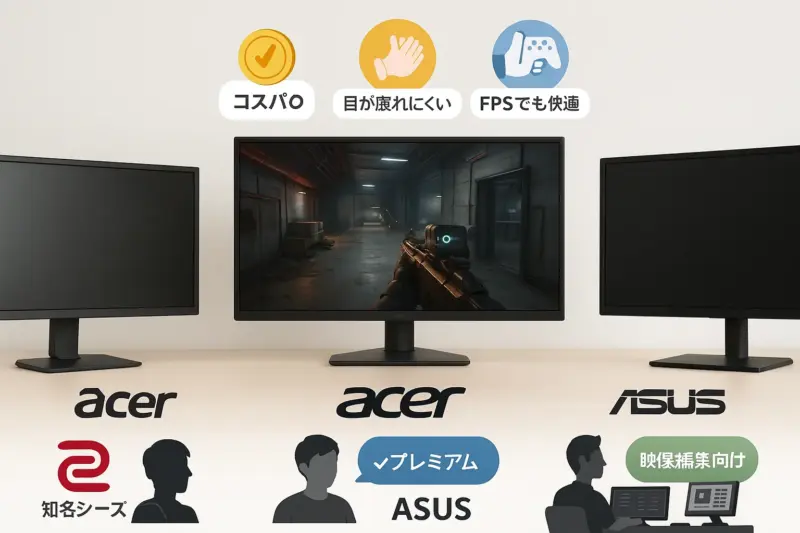 Acer・BenQ・ASUS・LGのゲーミングモニター比較と特徴アイコン