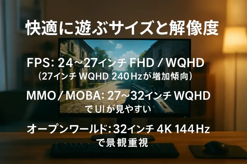 ゲームジャンル別に最適なモニターサイズと解像度の比較シーン