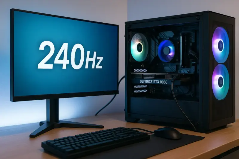 高性能ゲーミングPCと240Hz対応モニターのデスク環境
