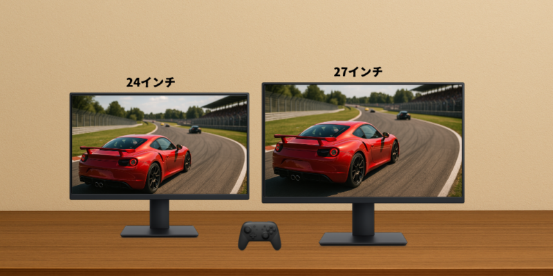 正面から見た24インチと27インチの比較画像