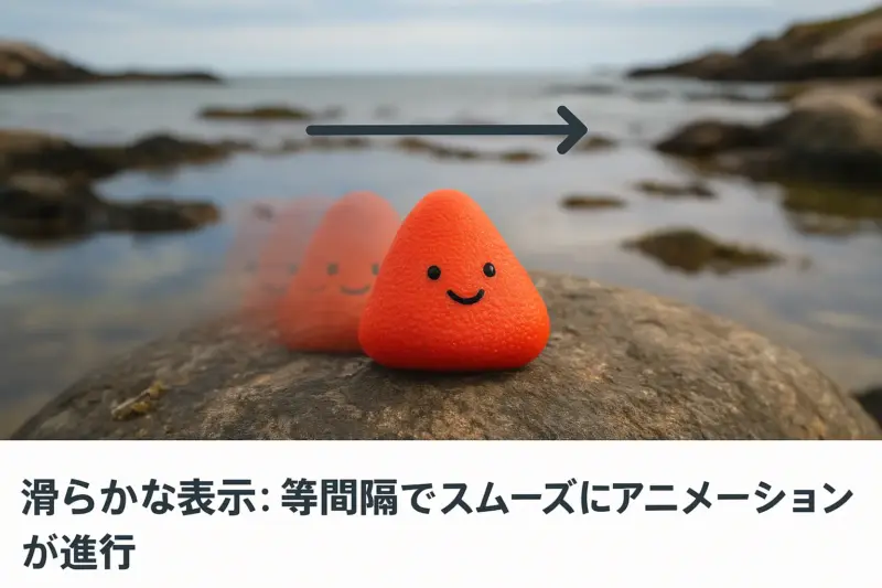 滑らかな表示で、等間隔にスムーズに進行するアニメーションの例