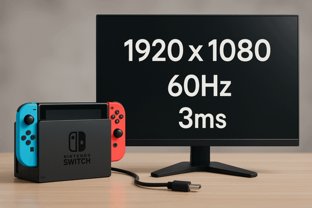Nintendo SwitchとフルHDモニターの組み合わせ、60Hz・3ms対応を表示した画面